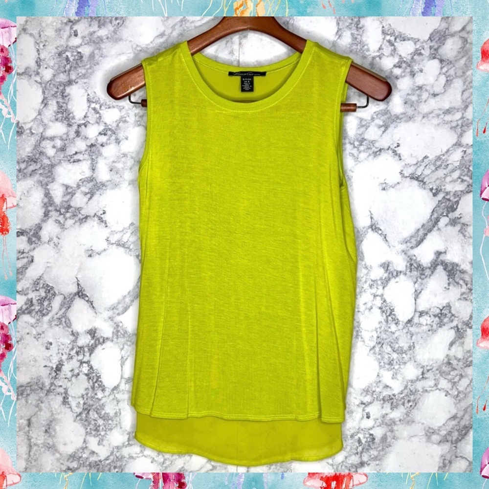 Kenneth Cole NY Neon Chartreuse Green Sleeveless High Low Y2K Top Women’s Small